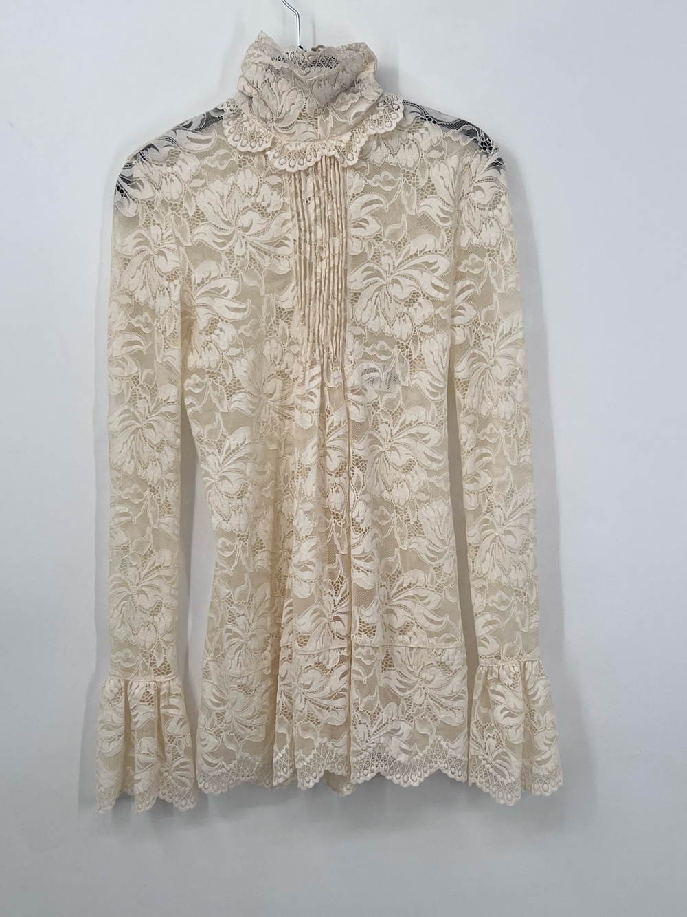 Paco Rabanne Sheer Floral Lace mock neck Top Cream size 34 tunic or mini dress - Picture 4 of 9